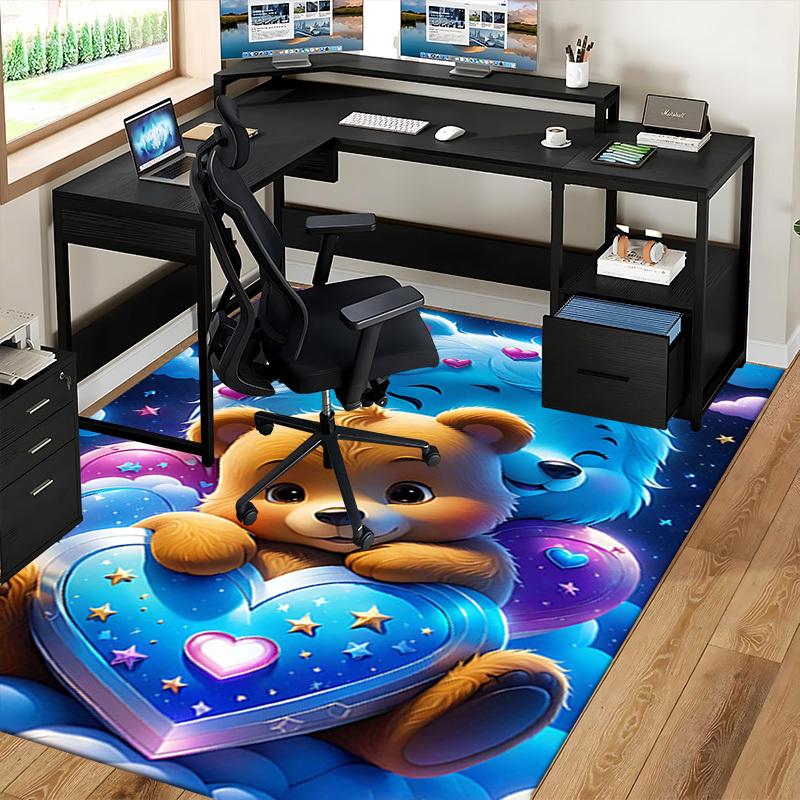 1pc Anime Teddy Bear Heart Chair Mat - Cute Office Rug with Hearts and Stars, Non-Slip Carpet for Desk Chairs, Perfect Gift for Anime Lovers, Suitable