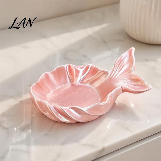 Pearlescent Makeup Tray Fishtail Jewelry Storage Tray, Large Capacity Groove Design, Milky White Vanity 3D Printing Desktop Ornament, for Rings
