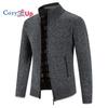 Cozy up Herren Strickjacke mit kleinem Stehkragen und dickem Samt