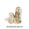 MamacitaSlay 316L Stainless Steel Two Tone Hammer Patterned Asymmetrical Ring Creative Waterproof Jewelry Women's Unique Ring