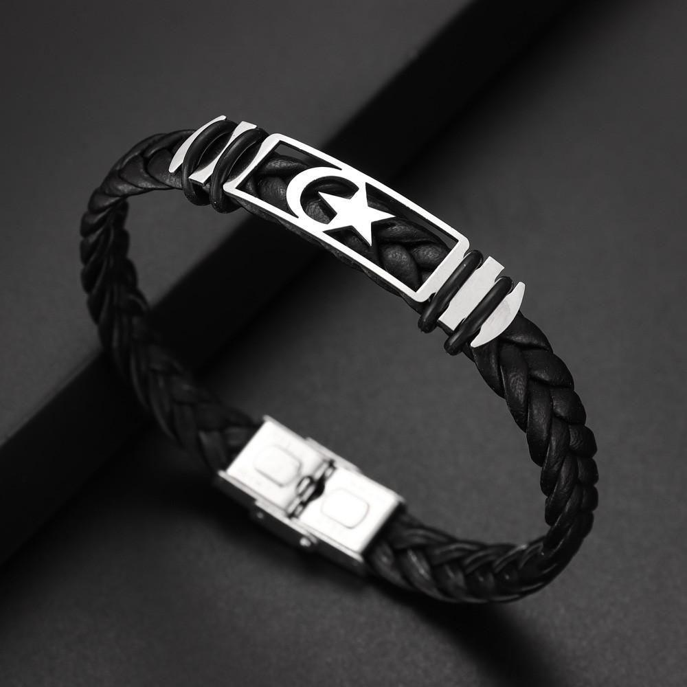 Fashion Star Moon Pattern Bracelet Retro Woven Leather Bracelet Punk Party Holiday Gift Accessories