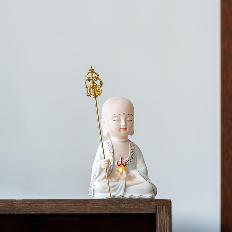 Keramik Ksitigarbha Kung Bodhisattva Staty - Zen Buddha Hög kvalitet Hem Rum Kontor Feng Shui Dekoration Figur Staty