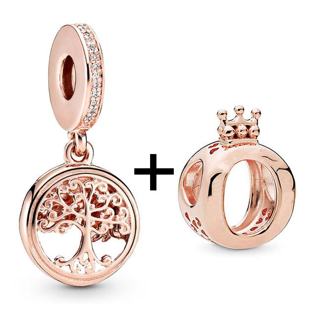 2pcs /Lot New Trend Crown Feather Zircon Hollow Leaves Beads Fit Original Brand Charms Silver Color Bracelets Women Diy Jewelry