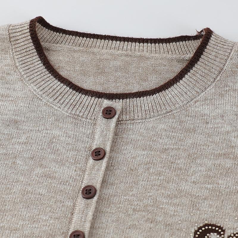 Women Plus Size Henley Knit Sweater Bow Rhinestone Decor Warm Long Sleeve Pullover