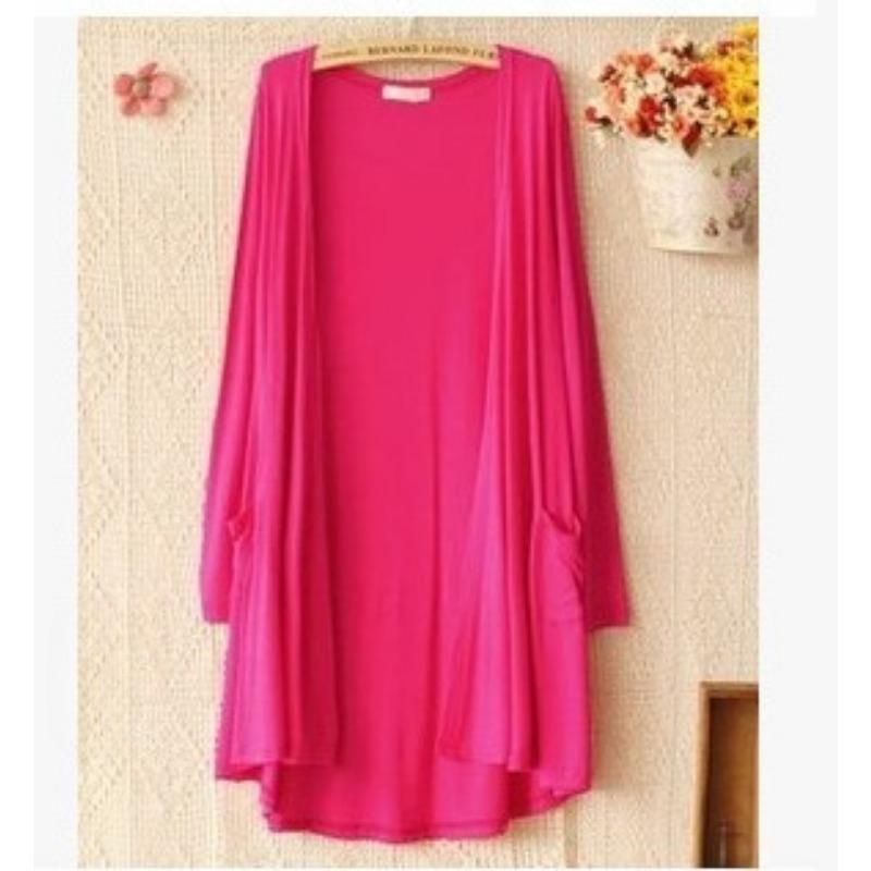 

Весна-лето Модальный женский кардиган с длинными рукавами, солнцезащитная куртка среднего и длинного размера, свободный крой, пляжный костюм с кондиционером, тонкая одинарная куртка One size розы красного