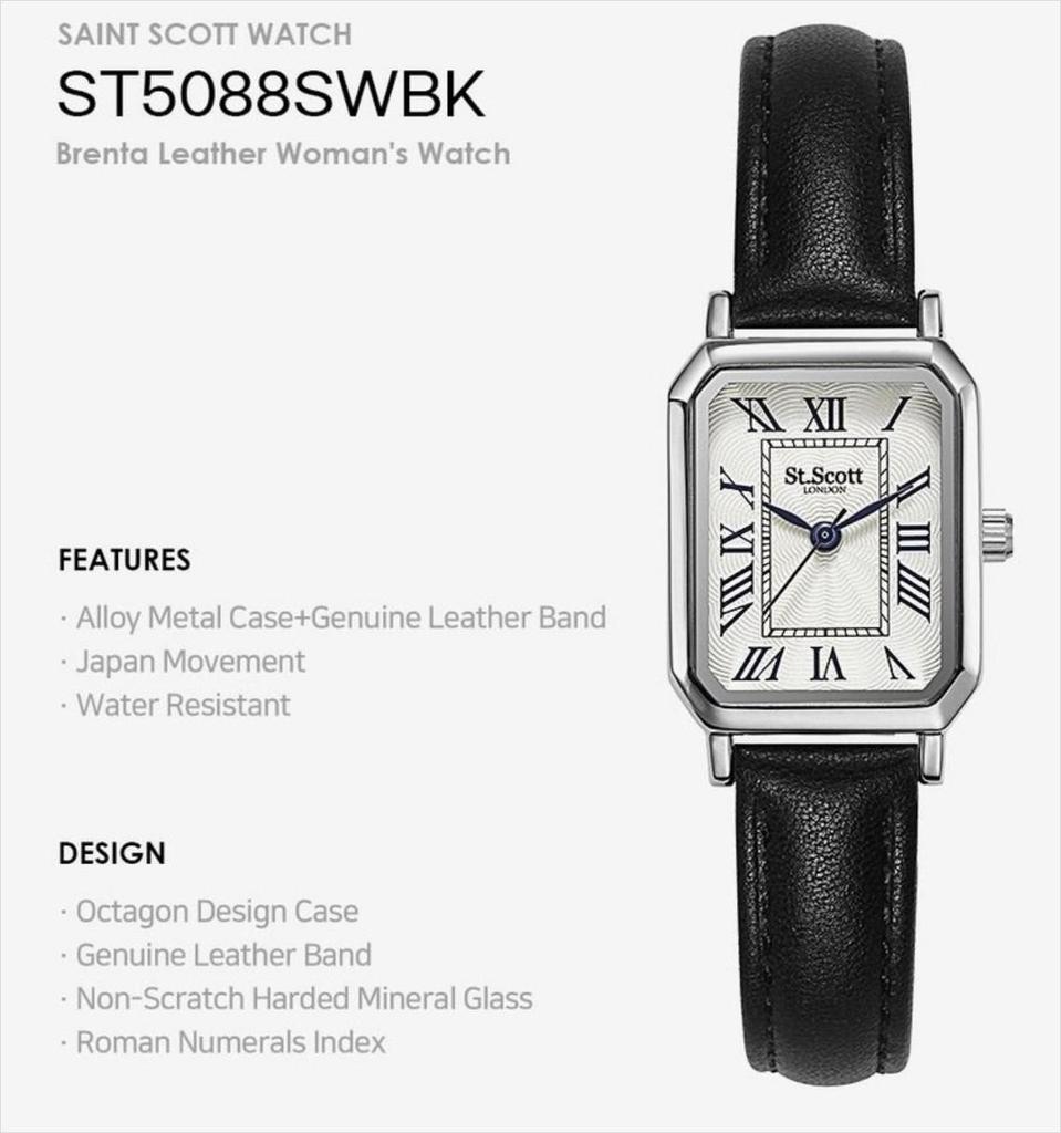 [Saint Scott] ST5088SWBK/ST5088RRBR Brenta Leather Watch Black / Brown , Korean Popular Watches