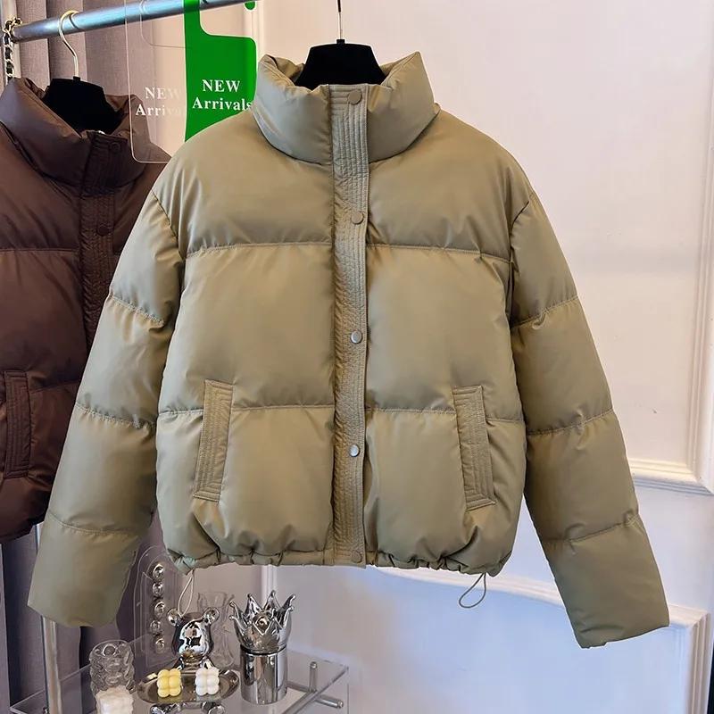 Winter Women Puffer Jacket Warm Short Stand Collar Parkas Female Casual Loose Coat Zipper Long Sleeve Overcoat