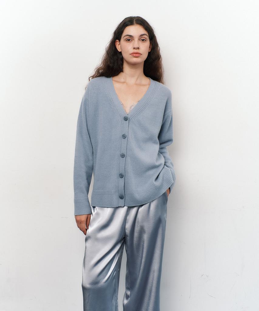 Atempo Raccoon Wool Knit Cardigan / Fog Blue