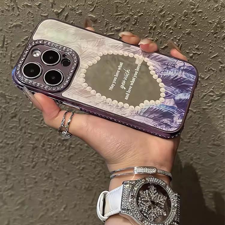 Make-up-Spiegel Geeignet für Apple 15 Strass Handyhülle Luxus IPhone 14/13 ProMax Sturzsichere Schutzhülle