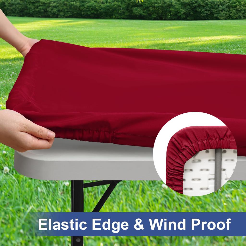 Fitted Tablecloth Rectangle Tablecloths, Elastic Stretch Folding Table Top Cover Reusable for Outdoor Picnic Camping Party Event