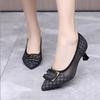 Fashion Women High Heels Shoes Outdoor Pointed Toe Square Heel Shallow Pumps Fashion Mesh Chunky Slip-on Office Shoes Zapatos De Mujer