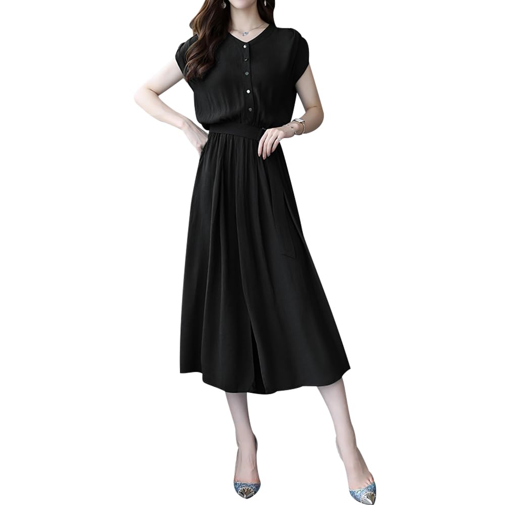 

BaiFuFen Summer Perfect for Everyday Sleeveless Long Tunic Short Elegant Women s Dress, Beautiful, Commuting, Elegant, Wear, Dress, Style, Sleeves, чёрный