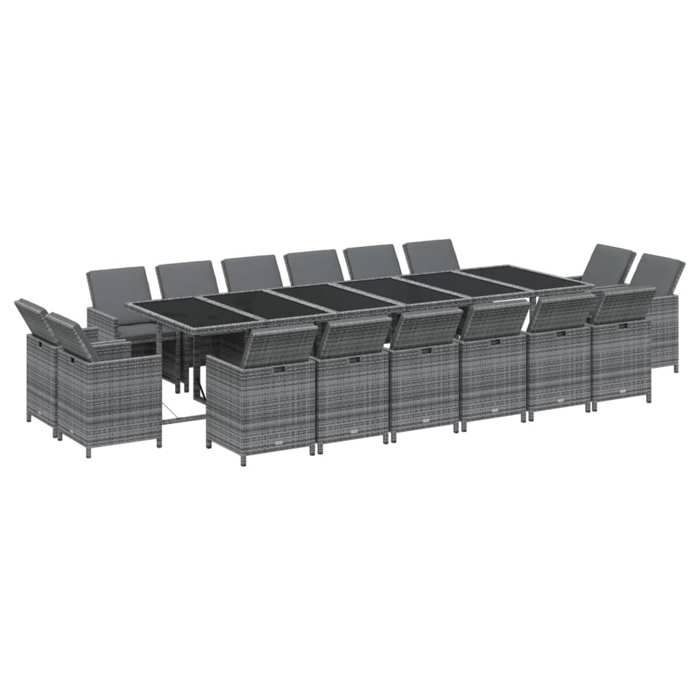 Exclusive House - Garden Dining Set Cushions 17 Pcs Wicker Grey