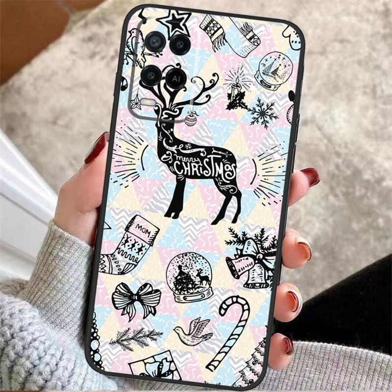 Christmas Santas Seamless Deer Case For Oppo A57 A17 A77 A40 A78 A54 A74 A94 A76 A16 A96 A18 A60 A80 A38 A58 A98 A15 A5 Pro