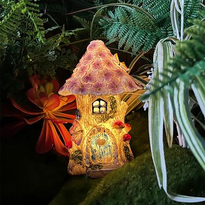 Pastoral Solar Decorative Lamp Resin Ambient Decoration Light Tree House for Outdoor Pathway Yard Decoration for Patio Lawn Deco