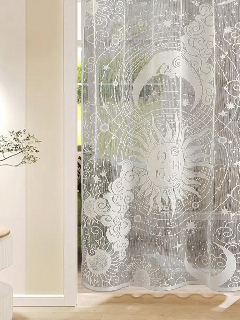 Cortina Transparente para Porta 72 Polegadas Bordada Floral Semitransparente Bordado Voile Floral Cortina para Porta Francesa Drapeado com Filtro de Luz Varão