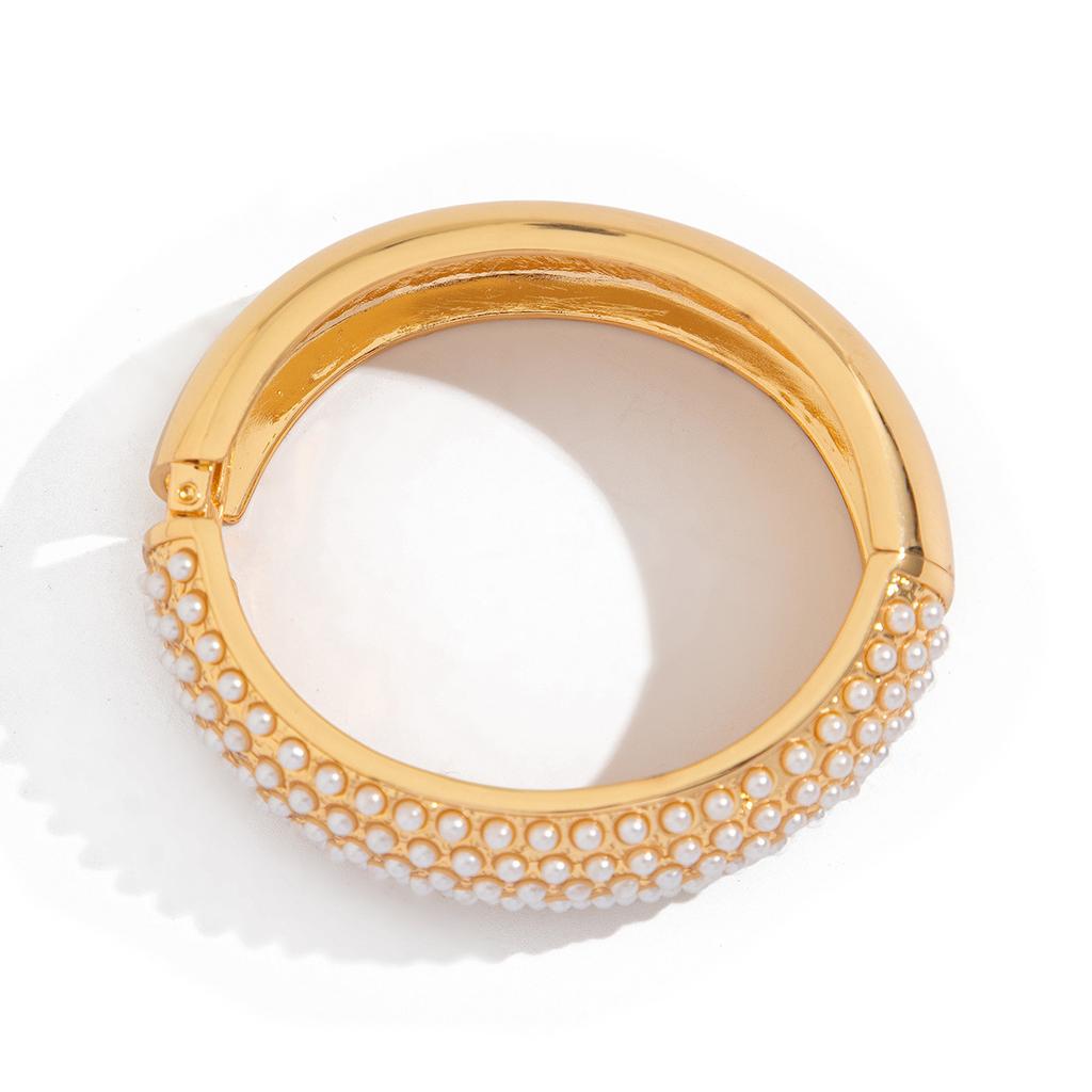 DIEZI 4 Style Exaggerated Round Imitation Pearl Cuff Bangles Women Men Vintage Geometric Metal Spring Bangles Bracelets Jewelry