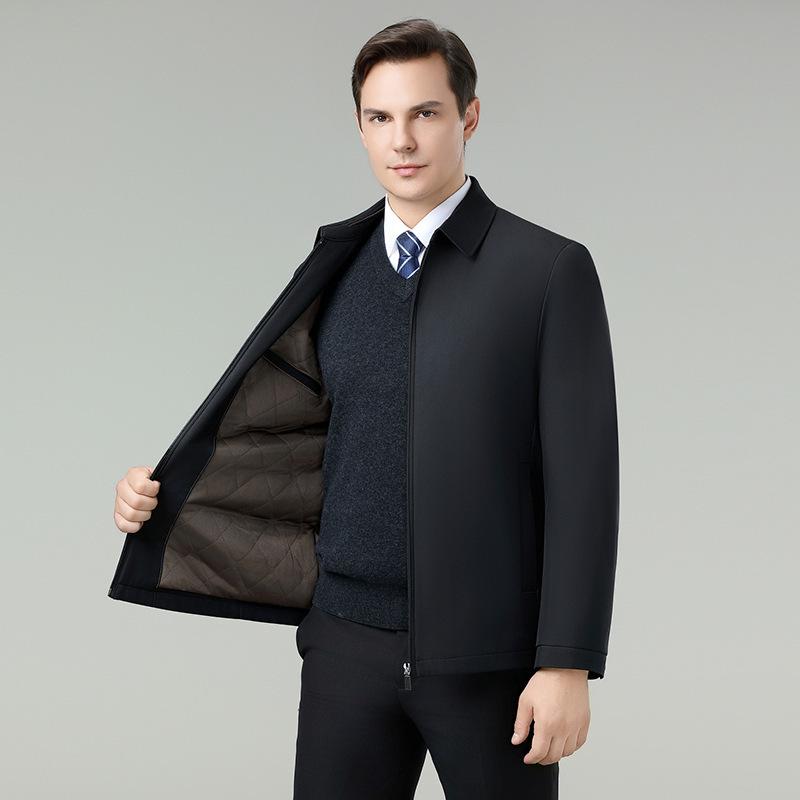 Brand Men's Cold-Proof Cotton Jacket: Autumn Winter Business Casual Non-Iron Warm Silk Coat for Middle-Aged Men
