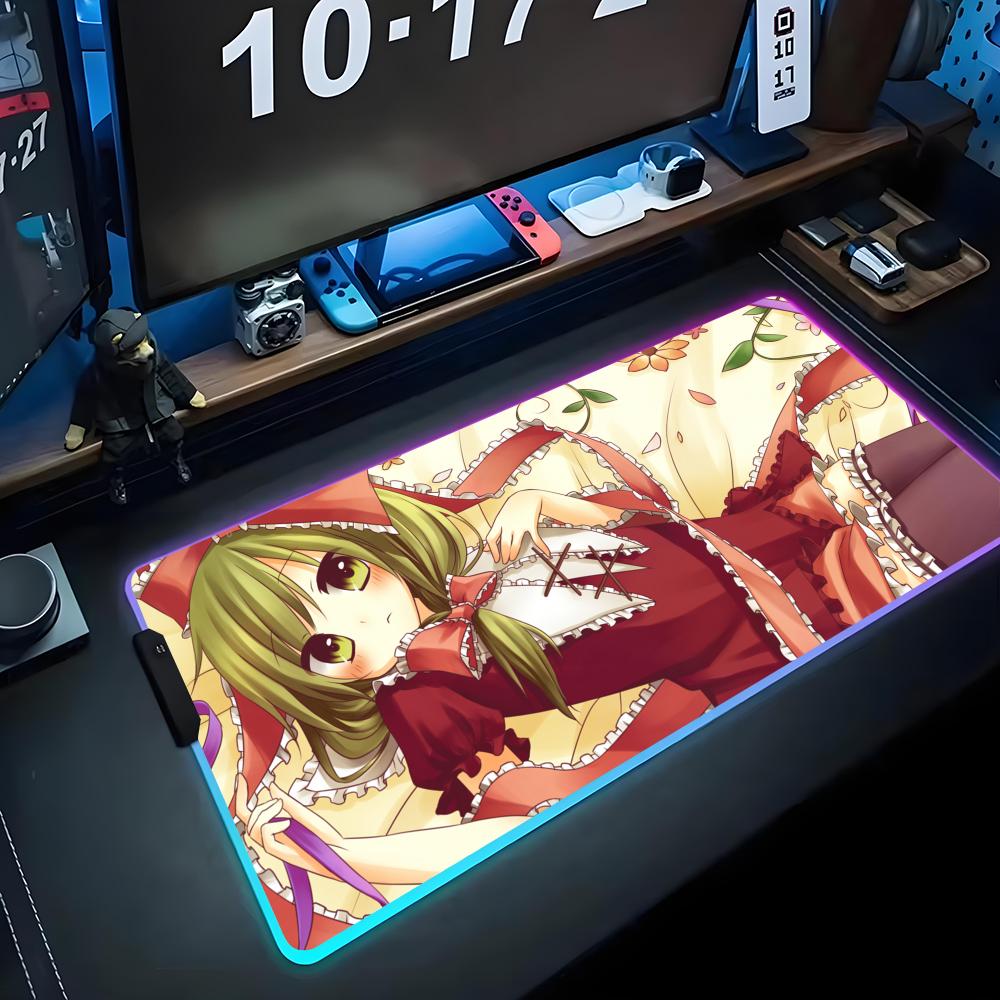 Hina Touhou Mouse Pad RGB Gaming Mousepad Big LED Pad PC Desk Mat Luminous Mouse Pad Large Keyboard Mats Table Rug With Backlit