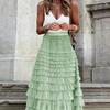 Elegant Boho High Waist Skirt for Women - Durable, Comfortable Fit with Chic Mesh Layer & Contrast Lace, Perfect for Spring/summer