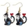 Fashion Cartoon Oil-dripping Printed Animal Cat Heart-shaped Dangle Earrings for Women Cute Kitten Jewelry Accessories Gifts