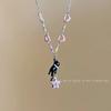 Pink Star Beaded Black Cat Pendant Necklace Y2k Cute Cool Ins Style Clavicle Chain Choker Fashion Jewelry Party Gifts