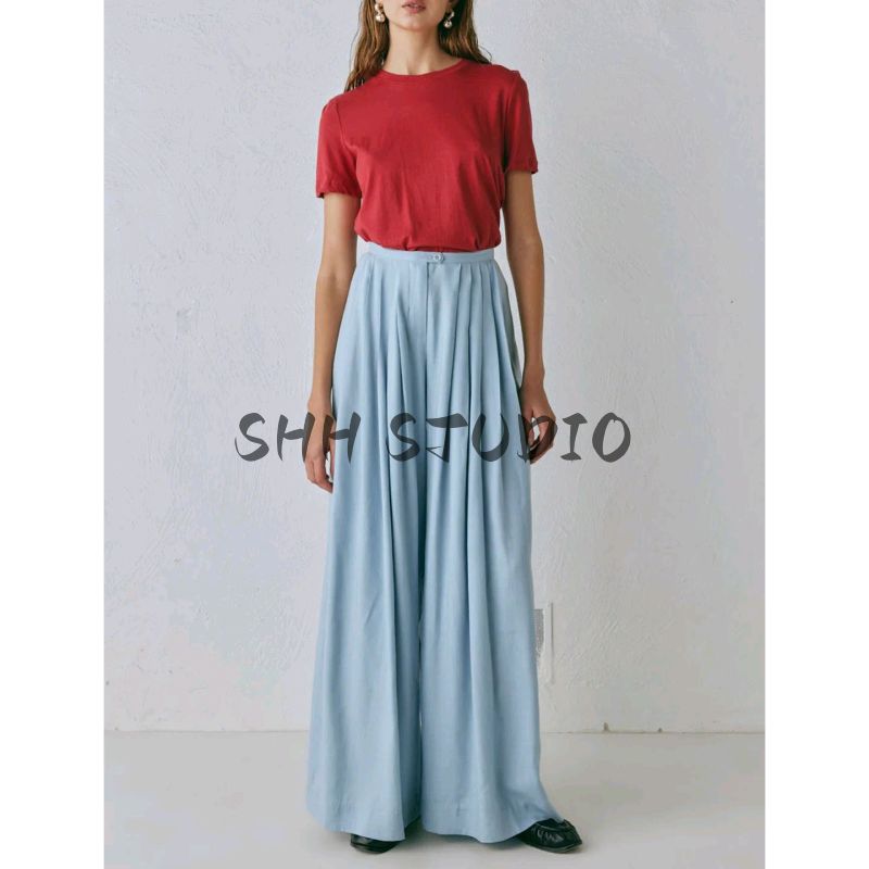 Autumn New Women clothes French style Simple Design Drape Mid-High Waist Loose Casual Long Wide-Leg Pants