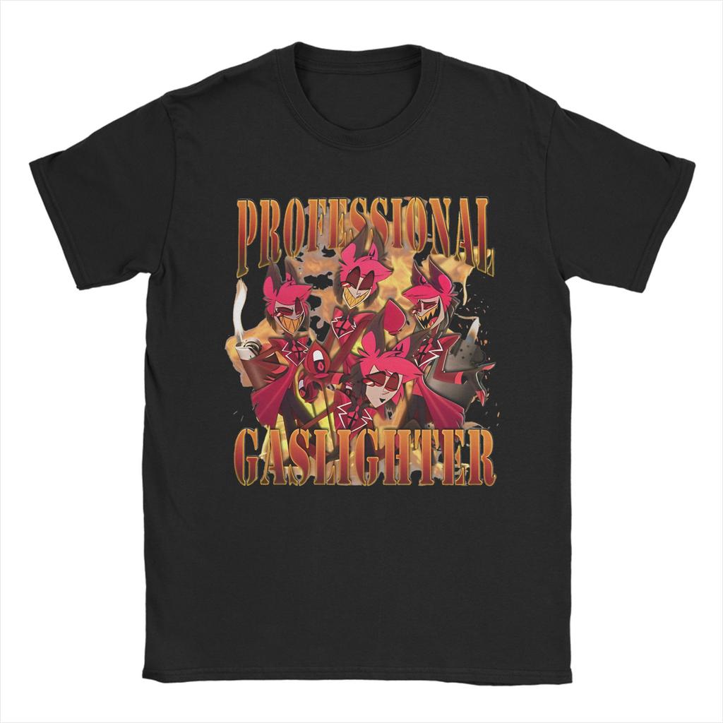 Retro Alastor Anime T-Shirt Für Männer Frauen Rundhals Kurzarm Oberteile Hazbins Hotels 100% Baumwolle Sommer Oberteil T-Shirt