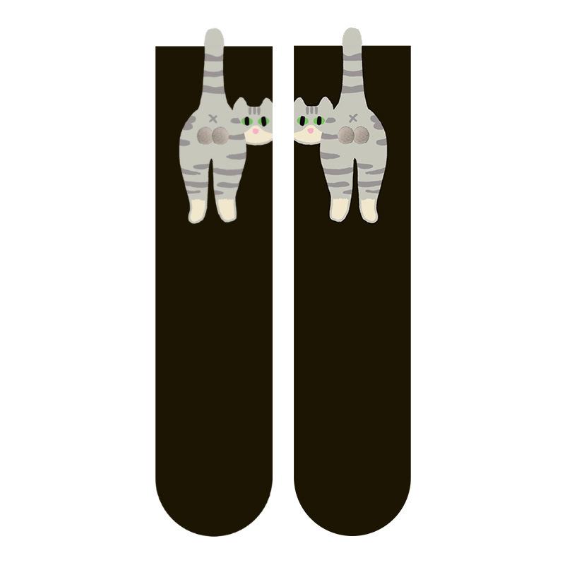 1/2Pair Cartoon Cute Cat Balls Cotton Socks Kawaii Lolita Knitting Socks Women Girls Middle Tube Sock Cat Butt Print Couple Sock