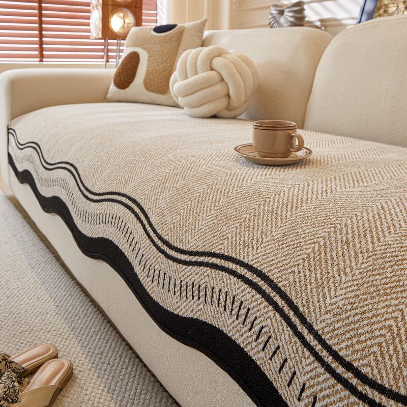 Premium Leather Sofa Cushion Autumn And Winter  New Plush One-Piece Straight Non-Slip Seat Cushion Sofa Cover