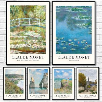 Claude Monet Retro Klasické Olejové Umění Polní Květiny Plakát Lepicí Nástěnné Umění Tisk Vodotěsný Domácí Obývací Pokoj Ložnice Bar Estetická Dekorace