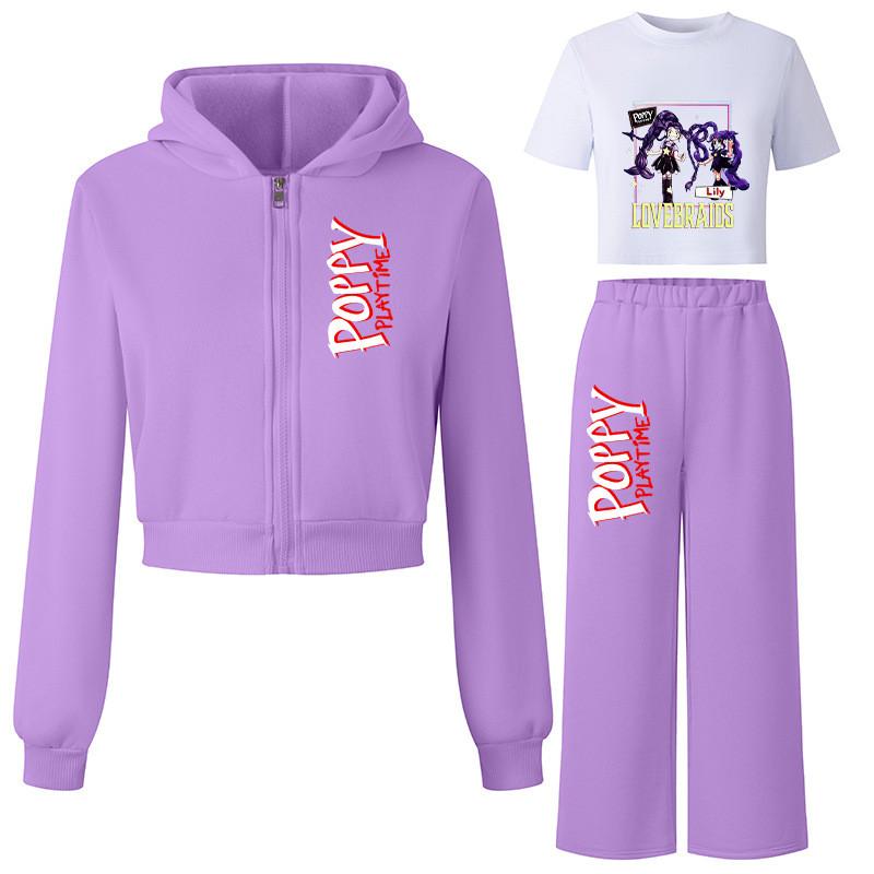 3 Stück/Set Kinder Mädchen Lily Lovebraids Cartoon-Aufdruck Kapuzen-Sportfleece Freizeit-T-Shirt Oberteil Hosen Jacken Sets