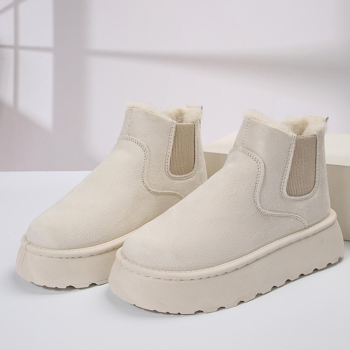 

Женские зимние ботинки на толстой подошве 2024 года: Модный корейский стиль, с хлопковой подкладкой, короткий ствол для зимы 40 белый/кремовый