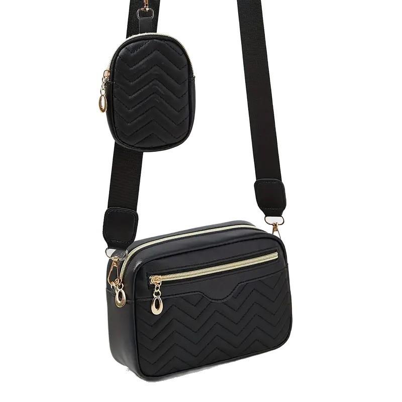 

Women s Shoulder Bag Wave Embroidery Crossbody Camera Purse PU Leather Casual Phone Wallet Small Handbag for Ladies чёрный