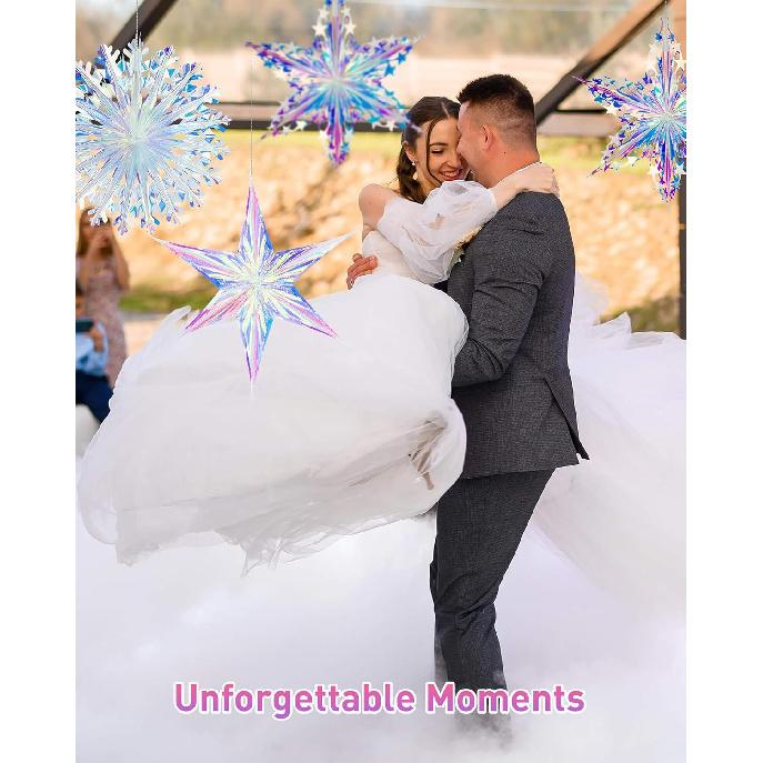3PCS Iridescent Decoration Ornaments Hanging Decorations, Iridescent Snowflakes Fan, Starry Snowflake, Hexagram Stars Garland for Home Decorations