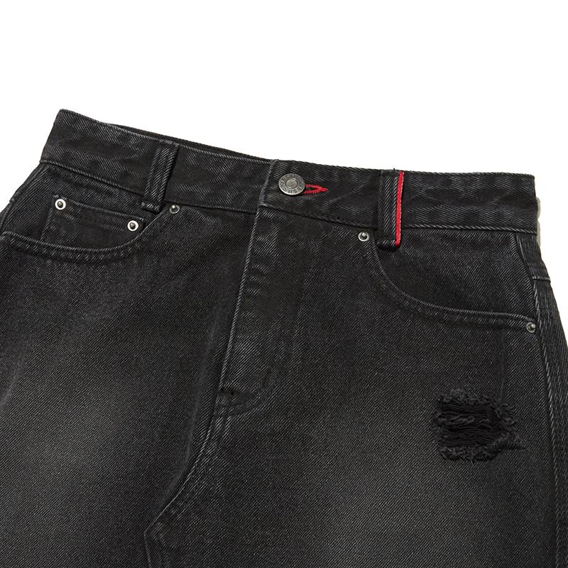 KIRSH Damaged Wash Long Denim Skirt [Black]