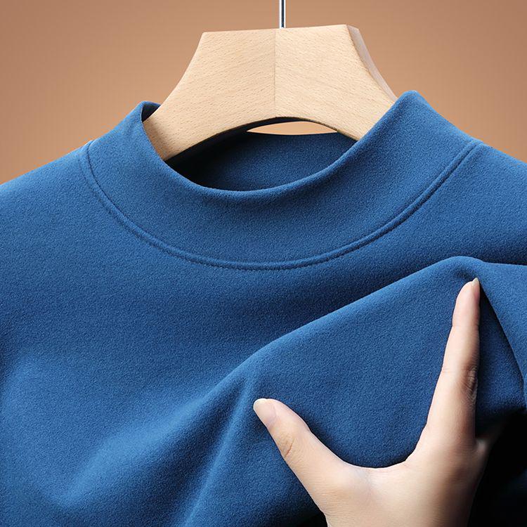 

Woodpecker Men s Double-Sided Fleece Long Sleeve T-Shirt: Autumn/Winter Half-Turtleneck, Brushed, Versatile, Casual Top. XL: 135—150 lbs синій