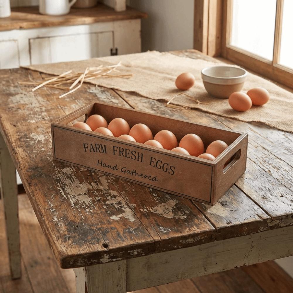 Open-Top Lid Egg Storage Box Rustic Stackable Egg Holder Wood Egg Case Pantry Storage