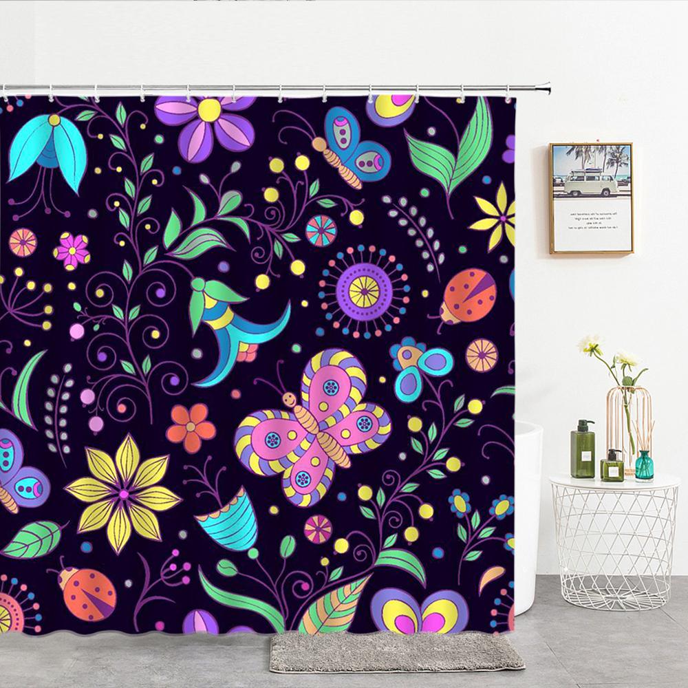 Waterproof Flower Leaves Shower Curtain For Bathroom Bath Curtains 3D Print Polyester Fabric Decor Multi-Size Shower Curtains