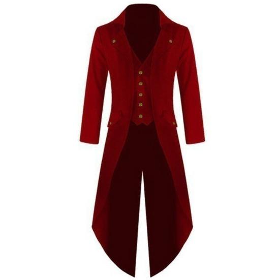 Men Solid Color Retro Gothic Button Tailcoat Tuxedo Party Halloween Costume