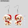 Weihnachtsgeschenk Acryl Damen Modische Hängeohrringe, Krummer Hund mit Weihnachtsmütze Form Design für Damen Tägliches Matching