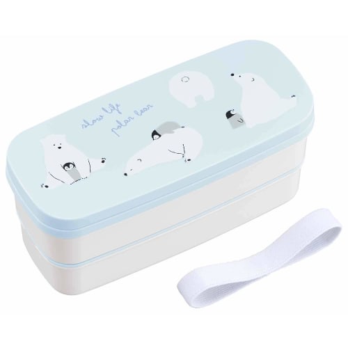 OSK Polar Bear Bento Box, 2-Tier Lunch Box with Chopsticks, Dividers, and Lunch Belt, 640ml Capacity, Made In Japan, Dishwasher and Microwave Safe, Ne
