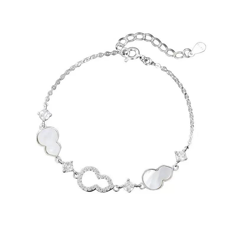 S925 Sterling Silver Gourd Bracelet Mother - of - Pearl Rhinestone Elegant New Chinese Style