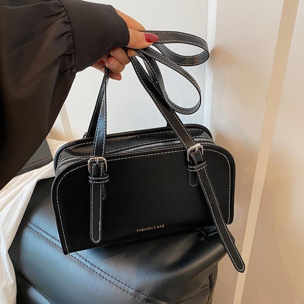 Casual Korean Style Boston Bag Underarm Simple Single Shoulder Bag Large Capacity Vintage PU Leather Handbag Unisex