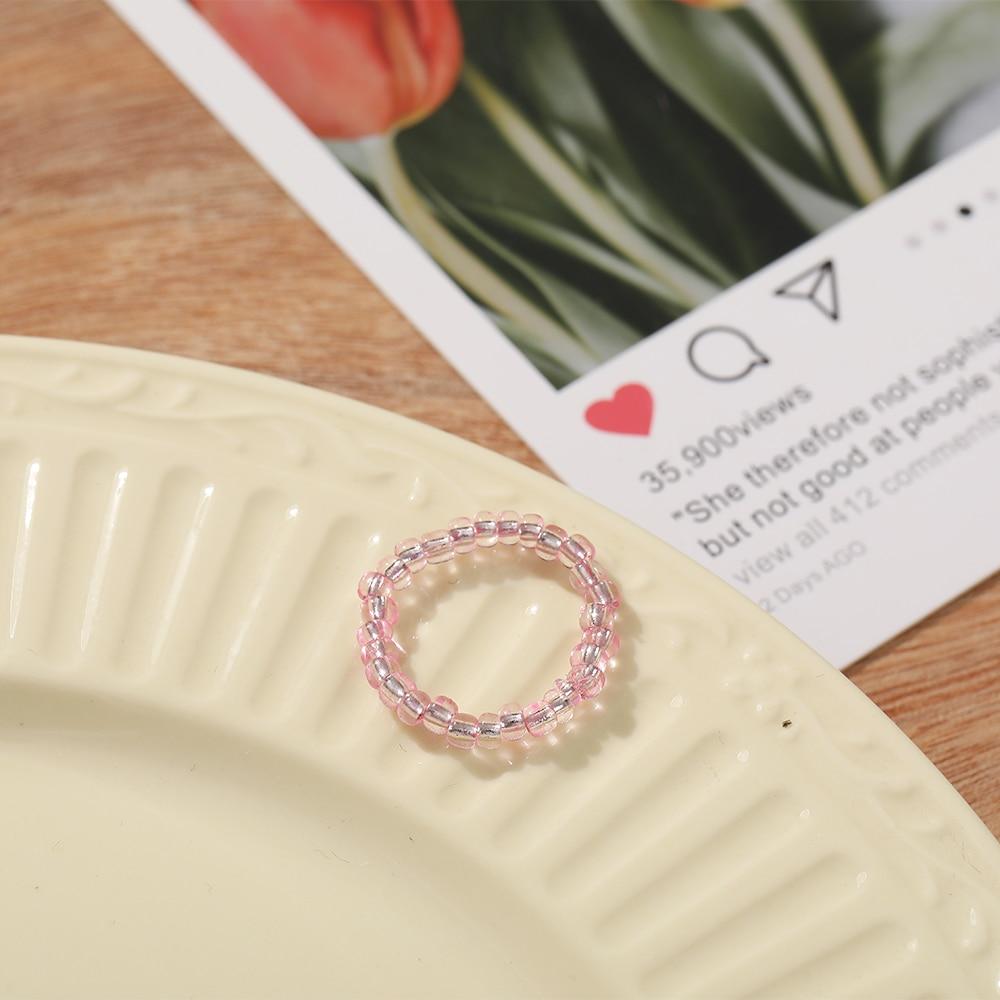 iF ME Mehrfarbiger kleiner Blumenring, koreanische Version, handgewebter Perlenring, Reisperlen-Ring, Damen- und Mädchenschmuck, kleiner Ring im frischen Stil