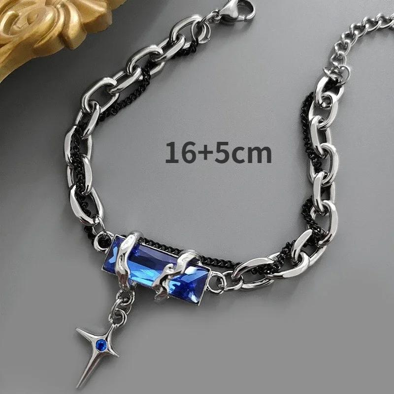 Bracciale Uomo Retro Zircone Nero Catena a Stella Donna Acciaio Inossidabile Braccialetti Punk su Mano Gioielli Unisex Accessori per Coppia
