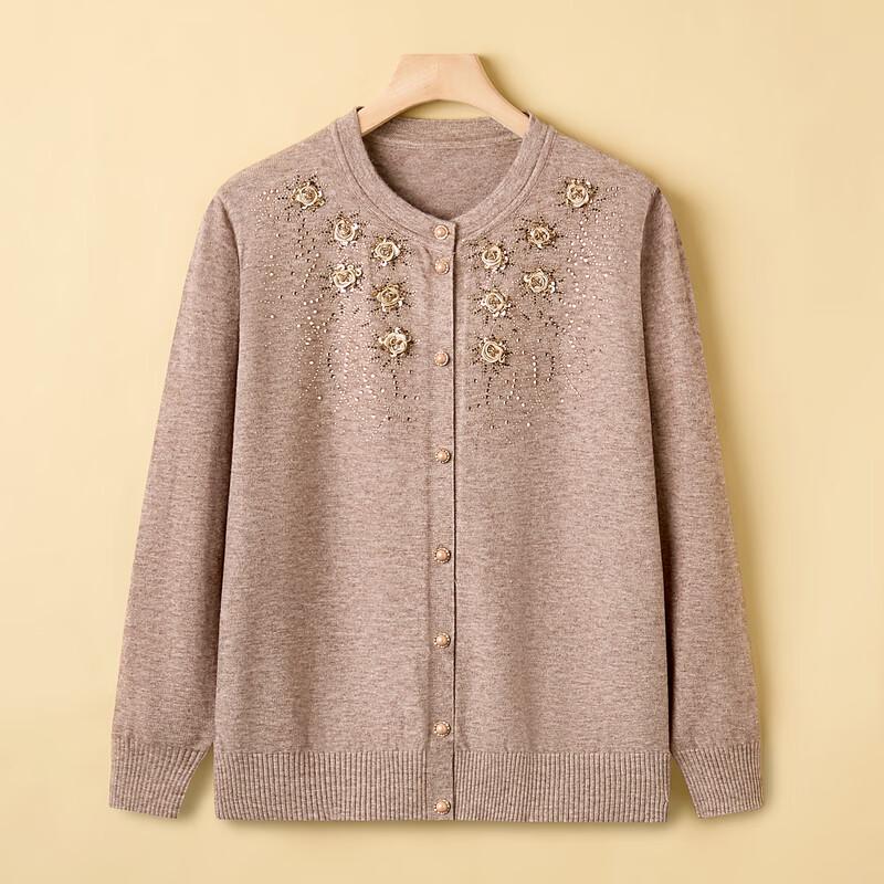 Yalu Women's Loose Embroidered Knit Cardigan for Middle-Aged & Elderly