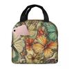A Butterfly Vintage Pattern Insulated Lunch Bag for Women Kids Portable Food Boxes Thermal Lunch Box Tote