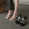 Transparent crystal slippers women's summer high-end thick heels sandals high heels wear sandals