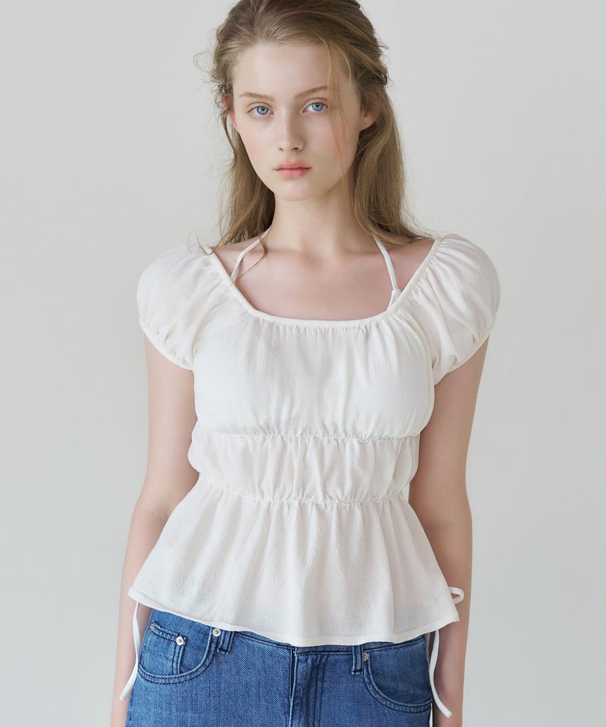 LETTERA Shirring Knit Half Blouse